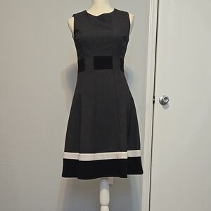 Calvin Klein Black and White A-line Knee-length Sleeveless Cocktail Dress